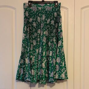 J. Crew Green Pleated Floral A-Line Skirt Size Medium